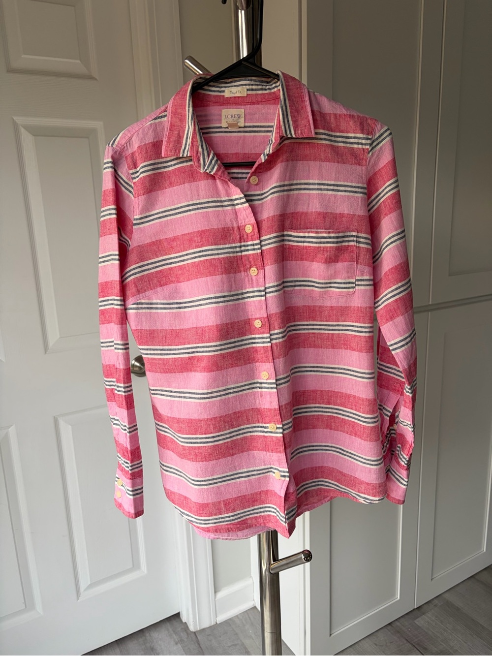 J. Crew Pink & White Striped Button-Down Shirt. Size XS